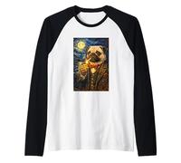 Funny Smoking Elegant Pug Artwork Vintage Pug Dog in Suit Maglia con Maniche Raglan