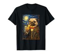 Funny Smoking Elegant Pug Artwork Vintage Pug Dog in Suit Maglietta