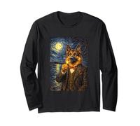 Funny Smoking German Shepherd Artwork Vintage Dog in Suit Maglia a Manica
