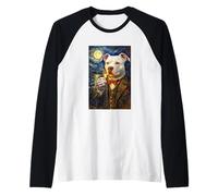 Funny Smoking Heterochromatic Pitbull Artwork Dog in Suit Maglia con Maniche Raglan