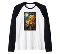 Funny Smoking Labrador Retriever Artwork Vintage Dog in Suit Maglia con Maniche Raglan
