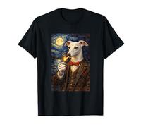 Funny Smoking White Sighthound Artwork Vintage Dog in Suit Maglietta