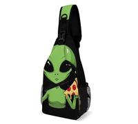Funny Space Alien Eating Pizza Peace Unisex Sling Bag Antifurto Zaino Monospalla Casual Borsa A Tracolla Per Trekking Treeking Sportivo