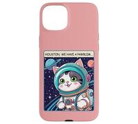 Funny Space Cat Houston We Have a Pawblem Accessories Custodia per iPhone 15 Plus