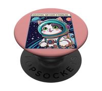 Funny Space Cat Houston We Have a Pawblem Accessories PopSockets PopGrip Adesivo