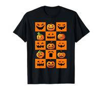 Funny Spooky And Cute Pumpkin Faces Halloween Grid Maglietta