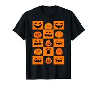 Funny Spooky And Cute Pumpkin Faces Halloween Grid Maglietta