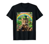 Funny St Patrick's Day Cat Selfie with Leprechaun Maglietta