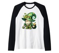 Funny St Patricks Day GNOME for Women Men Kids Leprechaun Maglia con Maniche Raglan