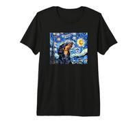 Funny Starry Night Black Long Haired Dachshund Lover Maglietta Premium