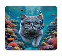Funny Surreal Scene Cute Grey Cat Diving in The Deep Ocean Colorful Reef Tappetini Mouse Confortevole Mousepad Soffice Tappetino per Mouse per Lavoro Casa Laptop 25X30Cm