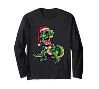 Funny T-Rex Dinosaur, Christmas New Year Cartoon Graphic Maglia a Manica