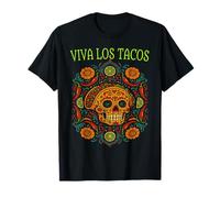 Funny Taco Skull Art Colorful Mexican Food Viva Los Tacos Maglietta