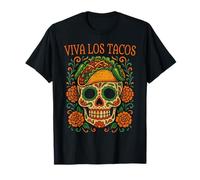 Funny Taco Skull Art Mexican Food Humor Viva Los Tacos Maglietta