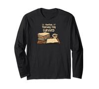 Funny Teacher Another Teaching Day Survived Humor Maglia a Manica