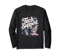 Funny Tech Support Cute Cat Ironic IT Maglia a Manica