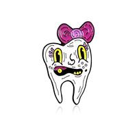 Funny Teeth - Spilla smaltata bianca con scritta "Mr Tooth and Miss Tooth and Miss Tooth and Safe, Smalto, Metallo, na