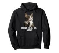 Funny Thinking Cat - I Think, Therefore I Meow Felpa con Cappuccio
