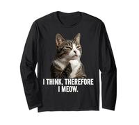 Funny Thinking Cat - I Think, Therefore I Meow Maglia a Manica