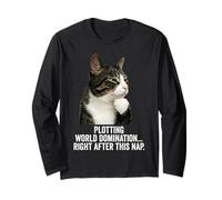 Funny Thinking Cat - Plotting World Domination After Nap Maglia a Manica