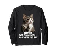 Funny Thinking Cat - Plotting World Domination After Nap Maglia a Manica