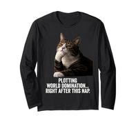 Funny Thinking Cat - Plotting World Domination After Nap Maglia a Manica