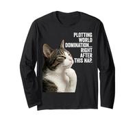 Funny Thinking Cat - Plotting World Domination After Nap Maglia a Manica