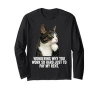 Funny Thinking Cat - Work Hard And Pay My Rent Maglia a Manica