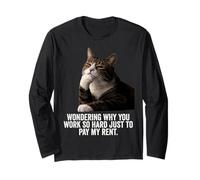 Funny Thinking Cat - Work Hard And Pay My Rent Maglia a Manica
