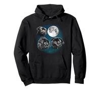 Funny Three 3 Moon Howling Black Pug Dog Dog Lover Felpa con Cappuccio