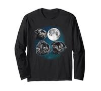 Funny Three 3 Moon Howling Black Pug Dog Dog Lover Maglia a Manica