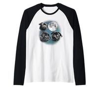 Funny Three 3 Moon Howling Black Pug Dog Dog Lover Maglia con Maniche Raglan