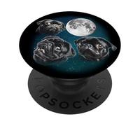 Funny Three 3 Moon Howling Black Pug Dog Dog Lover PopSockets PopGrip Adesivo