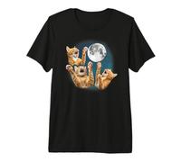 Funny Three Orange Tabby Cat Howling Moon 3 Moon Meme Lover Maglietta Premium