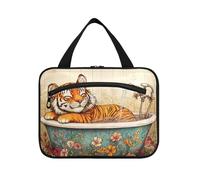 Funny Tigers Vintage Vasca da Bagno Appeso Grandi Borse da toilette per le donne con gancio, Designer Fashion Travel Bag Toiletry per Viaggio Trucco Bagno envase para Perfume de L