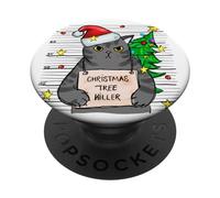 Funny True Crime Christmas Cat Dad Grumpy Serial Killer Cat PopSockets PopGrip Adesivo
