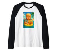 Funny Trump on Floating Yellow Duck Swim Ring in Ocean Beach Maglia con Maniche Raglan