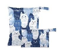 Funny Turkish Angora Cats Navy Blue_1 borsa impermeabile per bambini, confezione da 2 pezzi essenziali da viaggio per volare con manici per palestra, yoga
