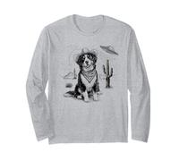 Funny UFO Bernese Mountain Dog Alien Vintage 90s Wild West Maglia a Manica