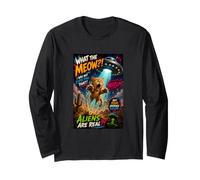 Funny UFO Cat Alien Abduction Retro Comic Design Maglia a Manica