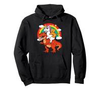 Funny Unicorn Cat Riding Dinosaur T-Rex Rainbow Space Galaxy Felpa con Cappuccio