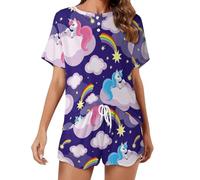 Funny Unicorns - Set pigiama da donna a maniche corte e pantaloncini, 2 pezzi, abbigliamento da notte, Stile:, 3XL