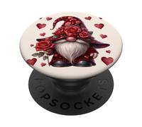 Funny Valentines Day Gnome Graphic Red Rose Flower And Heart PopSockets PopGrip Adesivo