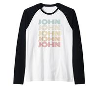 Funny Vintage 70s Repeated Text Design First Name John Maglia con Maniche Raglan