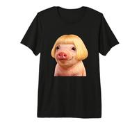 Funny Viral Pig with a Bob Haircut Blond Hair Pig Meme Wig Maglietta Premium