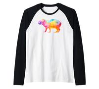 Funny Watercolor Giant Cavy Rodent Colorful Capybara Maglia con Maniche Raglan