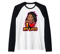 Funny Weed I Love My Locs Regina Nera Dreadlocks Donne Ragazze Maglia con Maniche Raglan