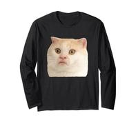 Funny Weird Cat Face Meme Silly Hilarious Cat Confused Maglia a Manica