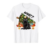 Funny What - Pigiama Natalizio con Gatto Nero e Cappello di Babbo Natale Maglietta