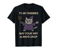Funny Wizard Cat Meme Cute Sarcastic WiFi Drop Humor Maglietta